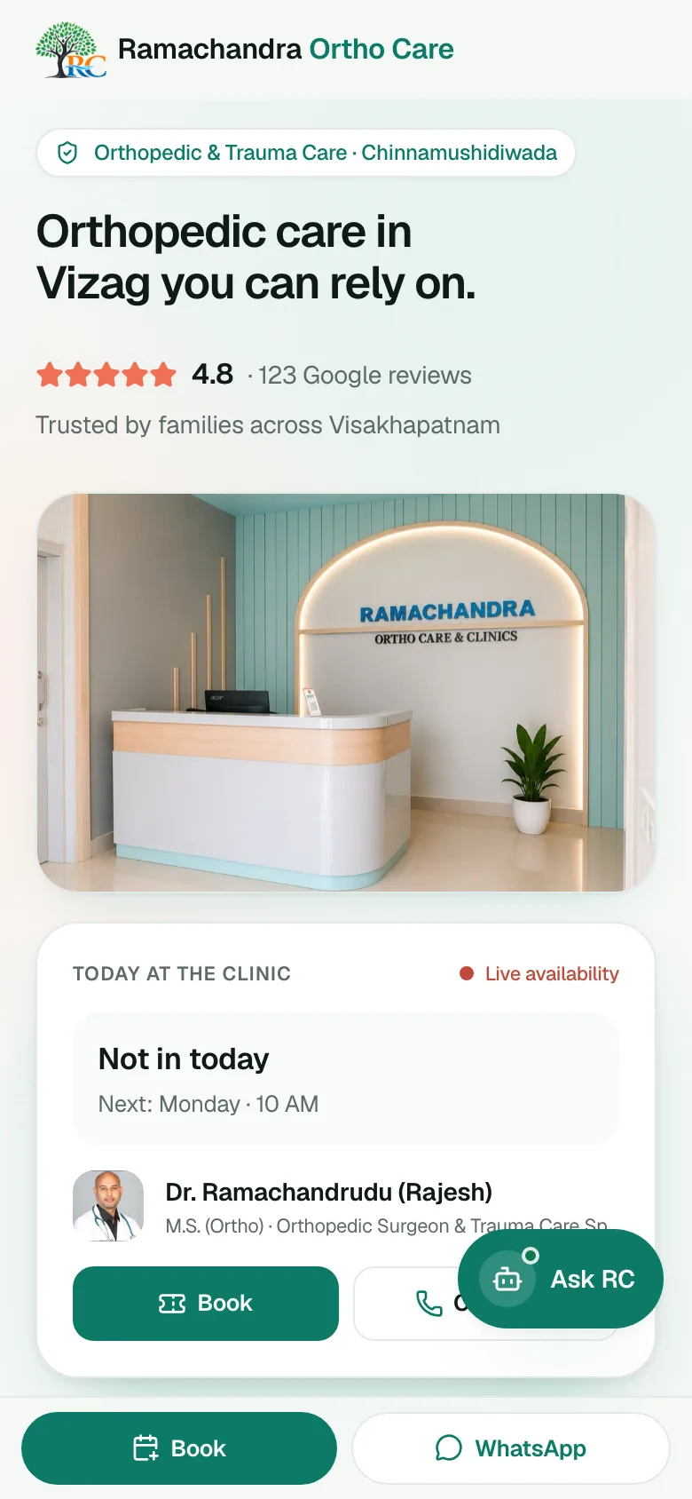 Clinic website on a phone